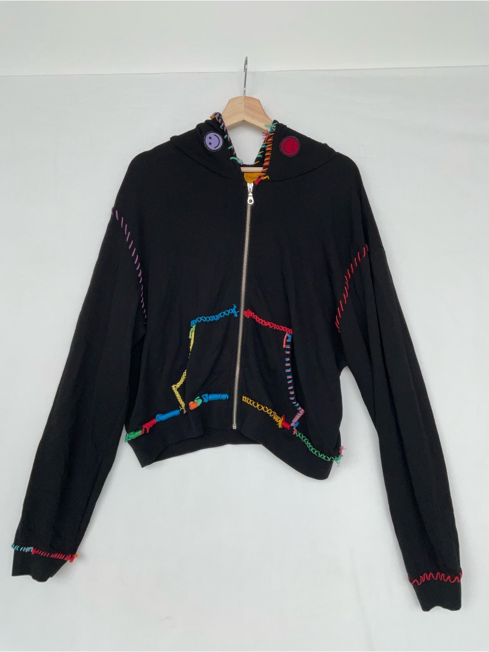 Lauren Moshi Black Zip up Smiley Face Hoodie